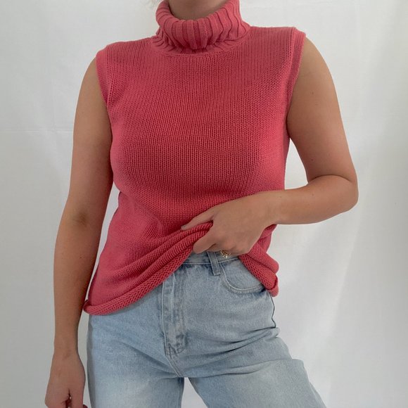 Vintage Chunky Muted Rust Sleeveless Turtleneck - Picture 8 of 10